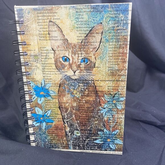 Journal Unique Cat Lover Designs Handmade Upcycled Spiral Notebook Animal Lovers - Picture 1 of 7